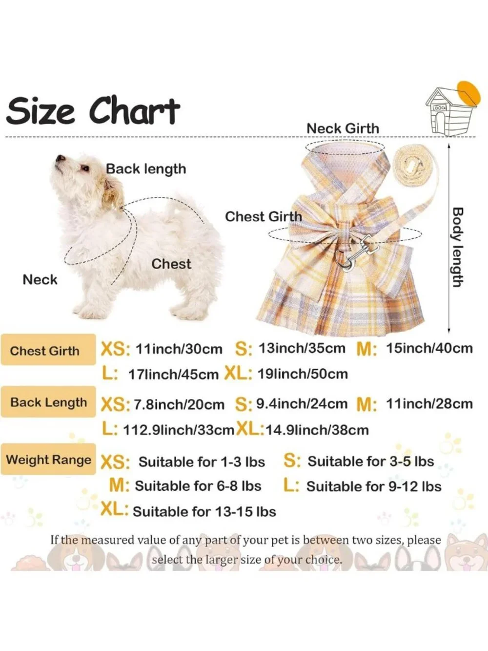 Adorable 4-Piece Plaid Dog Dress Set with Bow, Harness & Leashes - XS, Light